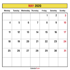 2020 Monthly Planner Printable Free Monday Start Yellow
