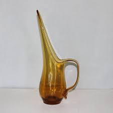 Vintage Amber Long Spout Glass Pitcher