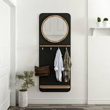 Hook Wall Mounted Coat Rack With Mirror