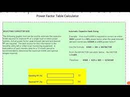 power factor table calculator you