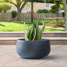 Sapcrete 19 In D Concrete Round Modern Flower Pots Large Outdoor Planters With Drainage Hole For Home Office Charcoal Grey