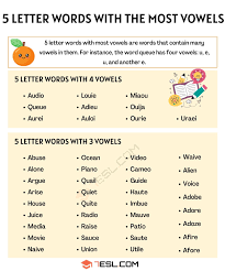 5 letter words with the most vowels in