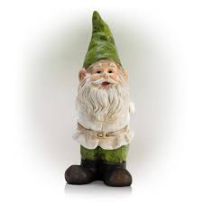 alpine gnome statue with hands behind his back