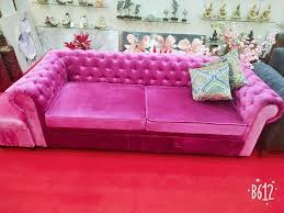 pink designer velvet sofa set at rs