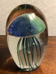 Jellyfish Glass Paperweight Blue Green