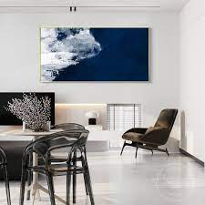 Large Navy Blue Silver Painting
