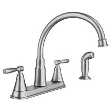 Don't forget to turn off the water to your kitchen faucet! Moen Hutchinson Spot Resist Stainless 2 Handle Deck Mount High Arc Handle Kitchen Faucet Deck Plate Included In The Kitchen Faucets Department At Lowes Com