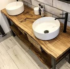 Earthy Modern Oak Slab Bathroom Vanity