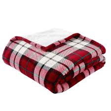 plush red plaid sherpa throw blanket