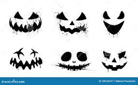 Caras De Miedo Negro, Graciosas Y Horror De La Calabaza De Halloween O  Fantasma Ilustración del Vector 