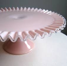 Silver Crest Pink Milk Glass Cake Stand