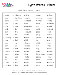 sight words nouns worksheet