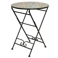 Modern folding garden table made from metal with wooden slats. Braga Mosaic Bistro Set