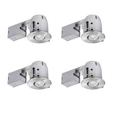 Globe Electric 4 In Brushed Nickel Led Ic Rated Swivel Spotlight Trim Recessed Lighting Kit Dimmable Downlight 4 Pack 90735 The Home Depot