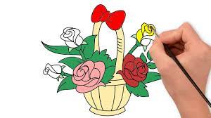 Vẽ Và Tô Màu Giỏ Hoa Đơn Giản - Tranh Tô Màu Các Loại Hoa - Giỏ Hoa Hồng -  YouTube