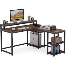 Buy calico designs corner computer desk with tower, ashwood finish at walmart.com Tribesigns Reversible L Shaped Desk With Monitor Stand 59x55 Inch Large Corner Computer Desk Rustic Study Writing Table With Storage Shelves And Tower Shelf For Home Office Walmart Com Walmart Com