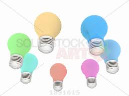 Stock Photo Of Circle Of Pastel 3d Vector Colored Light Bulbs On White Horizontal Low Angle