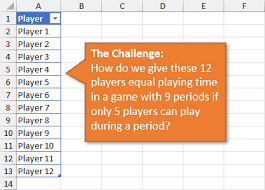 Excel Challenge Equal Playing Time