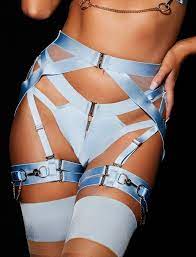 Honey Birdette Kukuro Baby Blue Small Garter Suspenders and Panties Set |  eBay