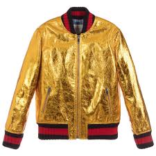 Man white leather jacket with high quality gold studs. Gucci Girls Gold Leather Jacket Childrensalon Outlet
