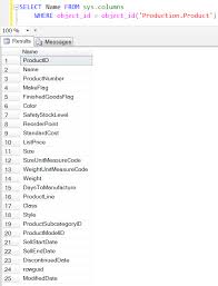 table column names list in sql server