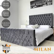 Milan Queen Bed Frame Studded Fabric