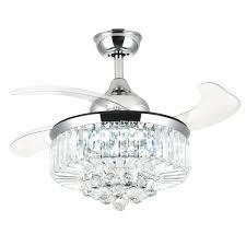 Crystal Ceiling Fan Chandelier With Invisible Blade And Dimmable Light 7pm Lighting