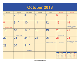 October 2018 Calendar Moon Phases
