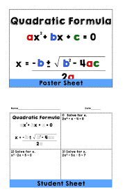 Quadratic Formula Posters And Reference Sheet Teaching