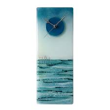 Blue Green Seas Fused Glass Wall Clock