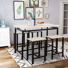This dining set shows how ingenuinly you can arrange your place, when lacking space. Kitchen Bar Table Set Heavy Duty Dining Table Set Modern Style Wooden Kitchen Table And 4 Chairs With Metal Legs Counter Height Breakfast Bar Table For Dining Room Living Room Beige W3217