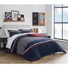 blue striped cotton king comforter set