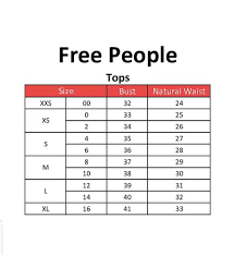 Free People Free People Clothing Size Chart Free People