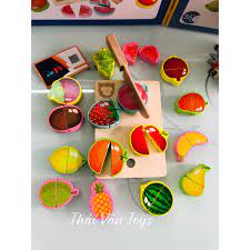Bộ Cắt 16 loại trái cây bằng gỗ | Đồ chơi cắt hoa quả nam châm