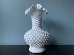 Fenton White Milk Glass Hobnail Vase