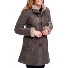 Womens Grey Sheepskin Duffle Coat