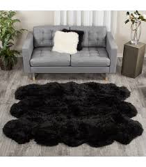 charcoal black sheepskin fur rug to