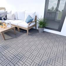 12 in light gray square acacia wood interlocking flooring tiles checker pattern pack of 10 tiles