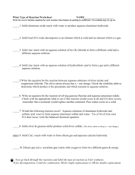 what type of reactions worksheet