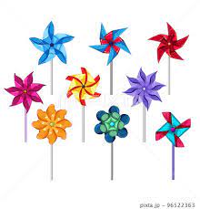 pinwheel toy set cartoon vector