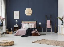 Dark Blue Bedroom Feature Wall With