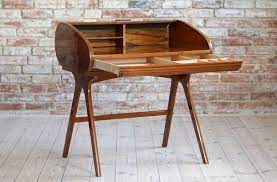 Le chateau roll top desk. Mid Century Walnut Veneer Roll Top Desk 1950s Bei Pamono Kaufen