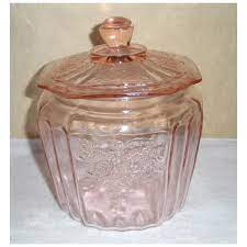 pink depression glass biscuit jar o