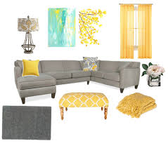 a grey and yellow living room all