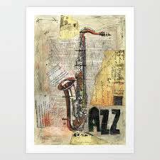 Jazz Saxophone Drawing Collage