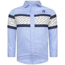 Aigner Boys Blue Branded Cotton Shirt Boys Designer Shirts