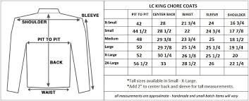 Sizing Info For Lc King Jeans Coats Overalls And Shirts