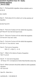Chapter 4 Quadratic Equations Notes