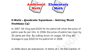 E Math Quadratic Equations Word