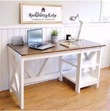If you missed the first three parts of this room update series, check out diy pallet wood accent wall, diy craft table, and office closet organization. Farmhouse Desk Plans Handmade Haven